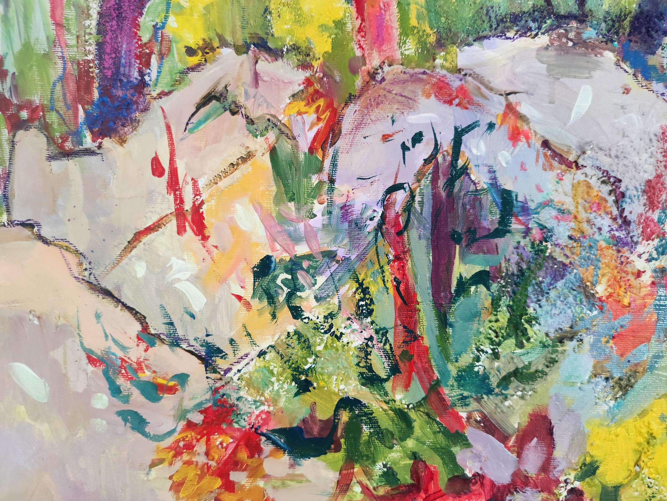 Quadro astratto impressionista all'aperto sulla foresta, 