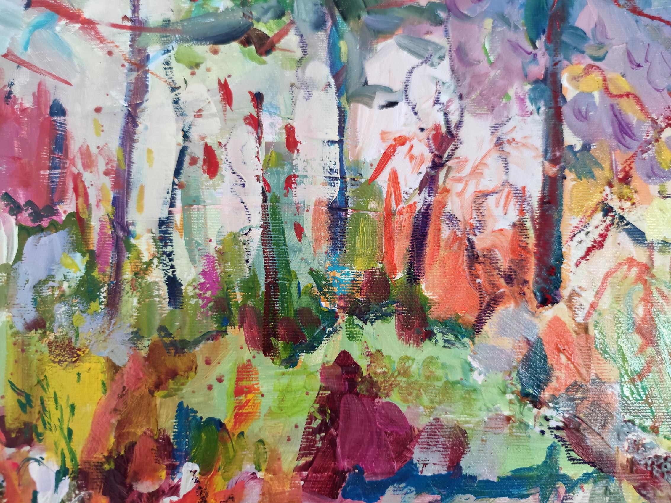 Quadro astratto impressionista all'aperto sulla foresta, 