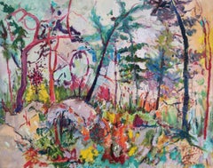 Impressionistisches abstraktes Gemälde im Freien über den Wald, „Symbiose der Narben“