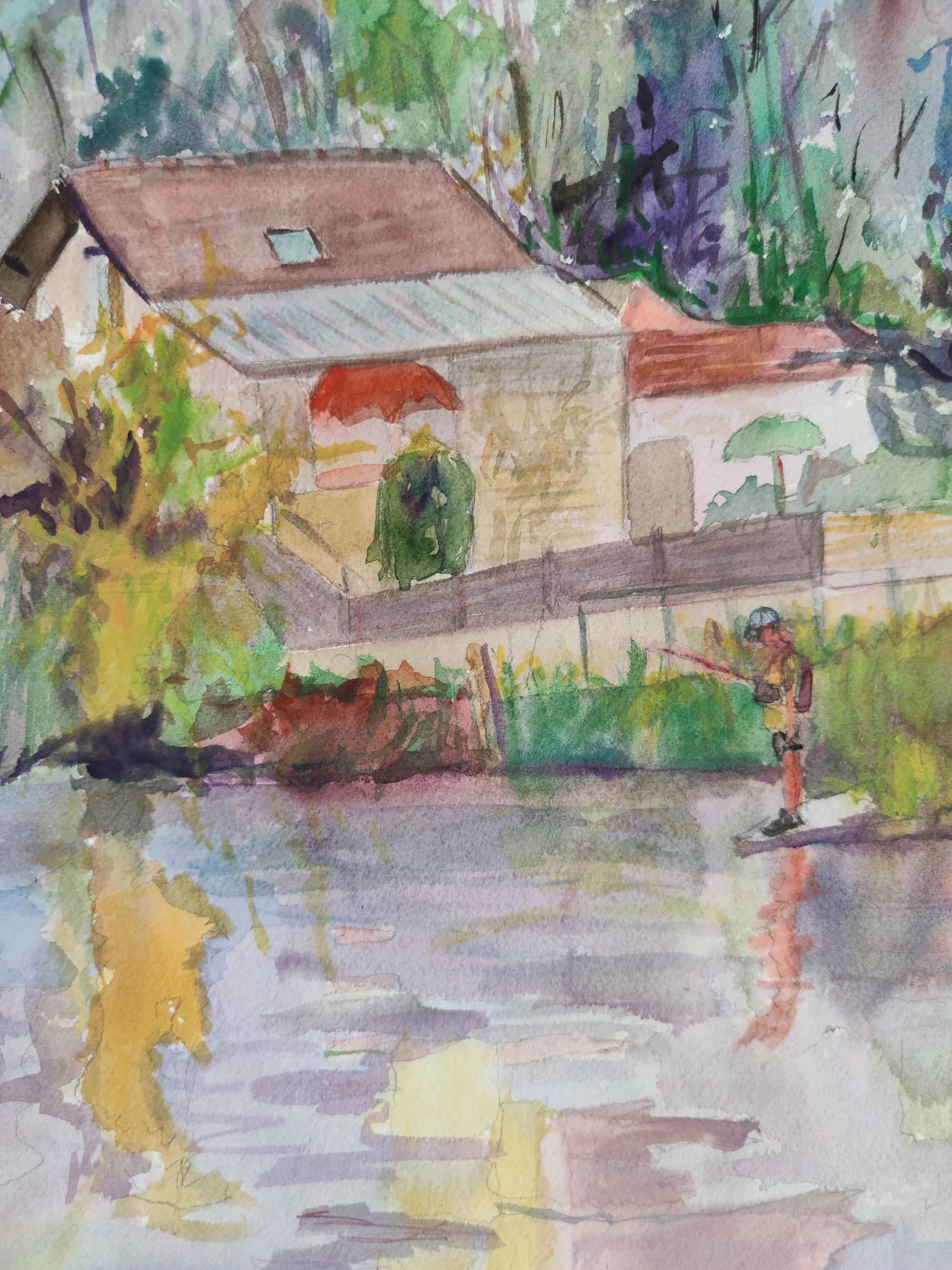 Impressionnist landscape by Linda Clerget 'SERENE SAINT MAMMÈS, FRANCE' For Sale 4