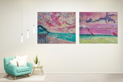 Marine Bubble Gum Diptych: Serene Seascapes in Acrylic