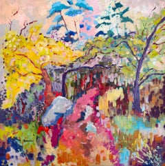 Impressionist outdoor abstract painting, "Meet at the Croix d'Augas"