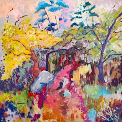 Expressionnist outdoor abstract painting, "Meet at the Croix d'Augas"