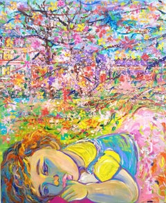 Colorful portrait of a child in a garden "I decided to wait for spring"