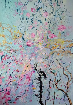 Large abstract expressionist floral painting, "Nature as a mother"