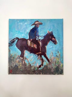 Neo-impressionnist modern cow-boy 'LONELY BOY' by french artist Linda Clerget