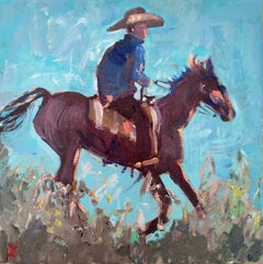 Neo-impressionnist modern cow-boy 'LONELY BOY' by french artist Linda Clerget
