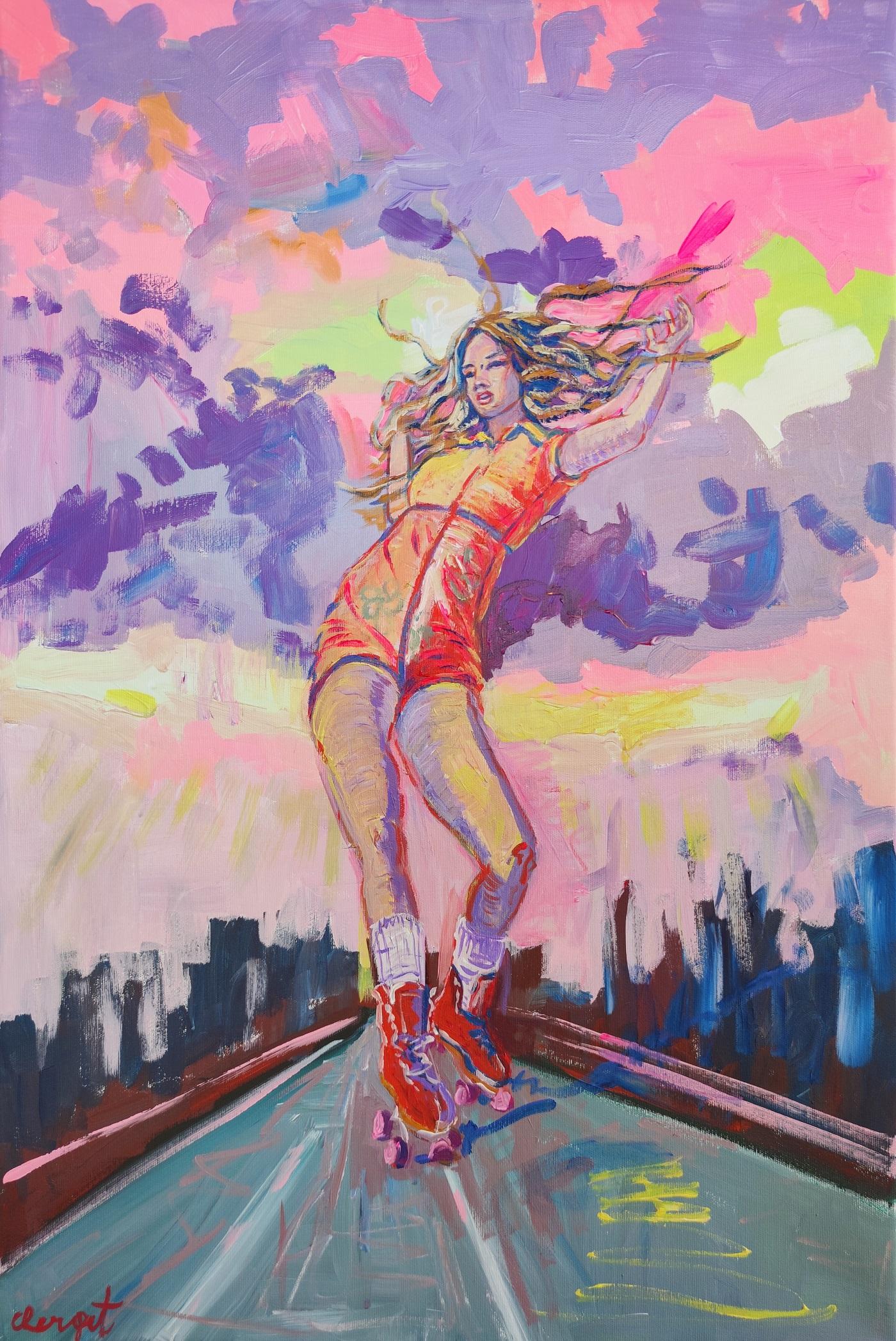 Neon modern roller girl "TAKE THE HIGHWAY"