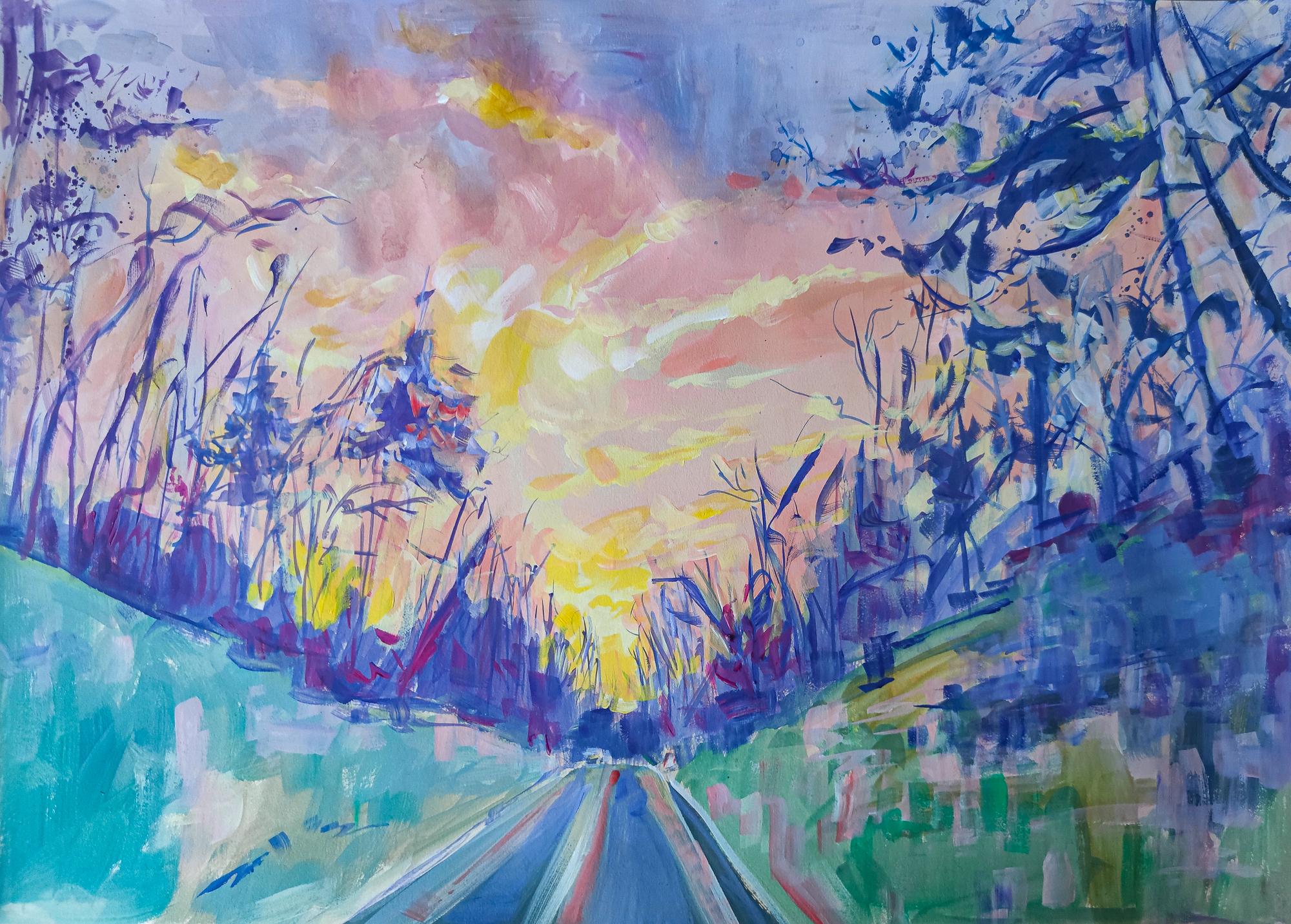 Linda Clerget Landscape Painting - ON THE ROAD TO RELEASE