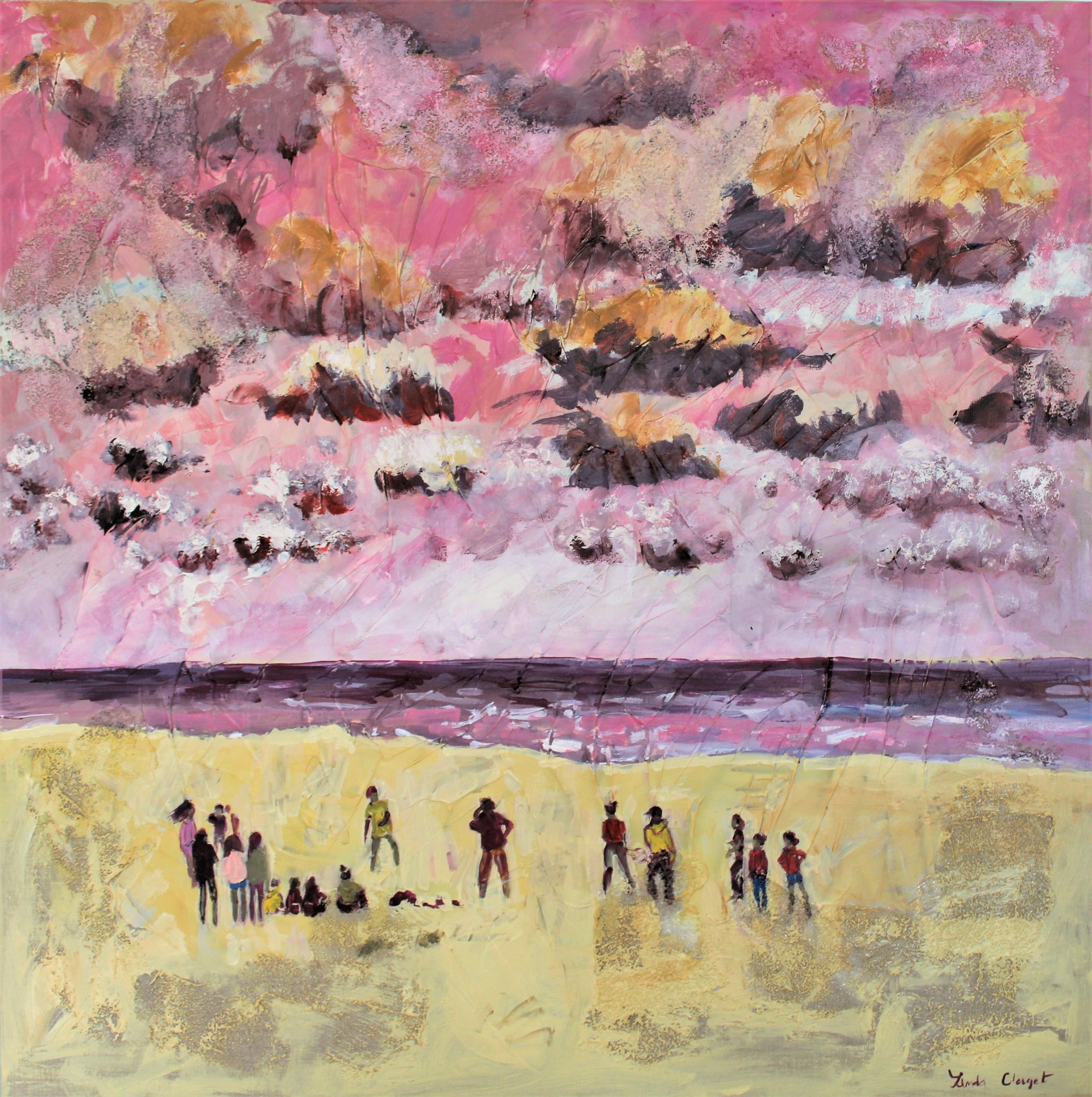 Linda Clerget Landscape Painting - Pink beach 