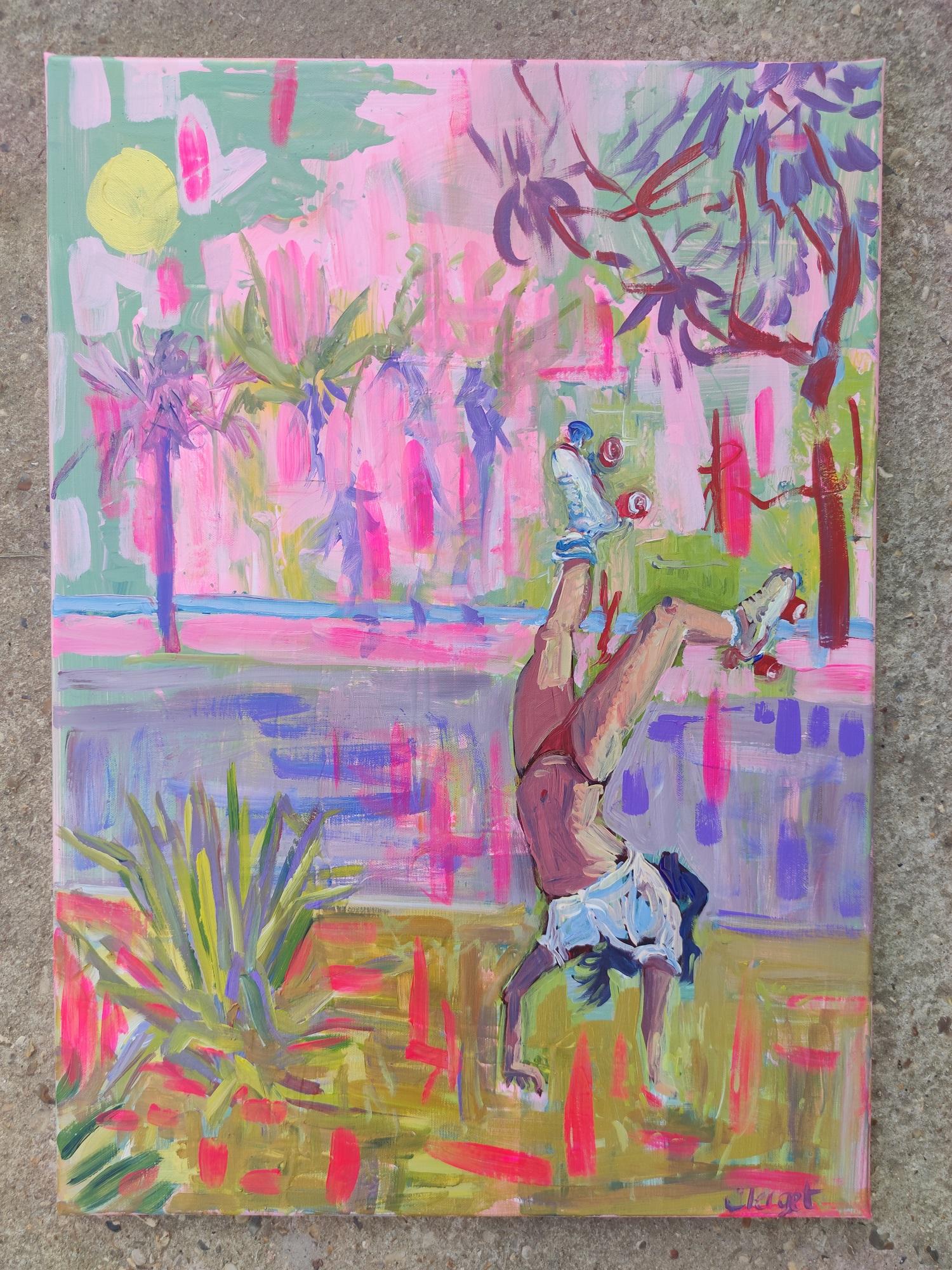 Rollers and palm trees - Fauvist Painting by Linda Clerget