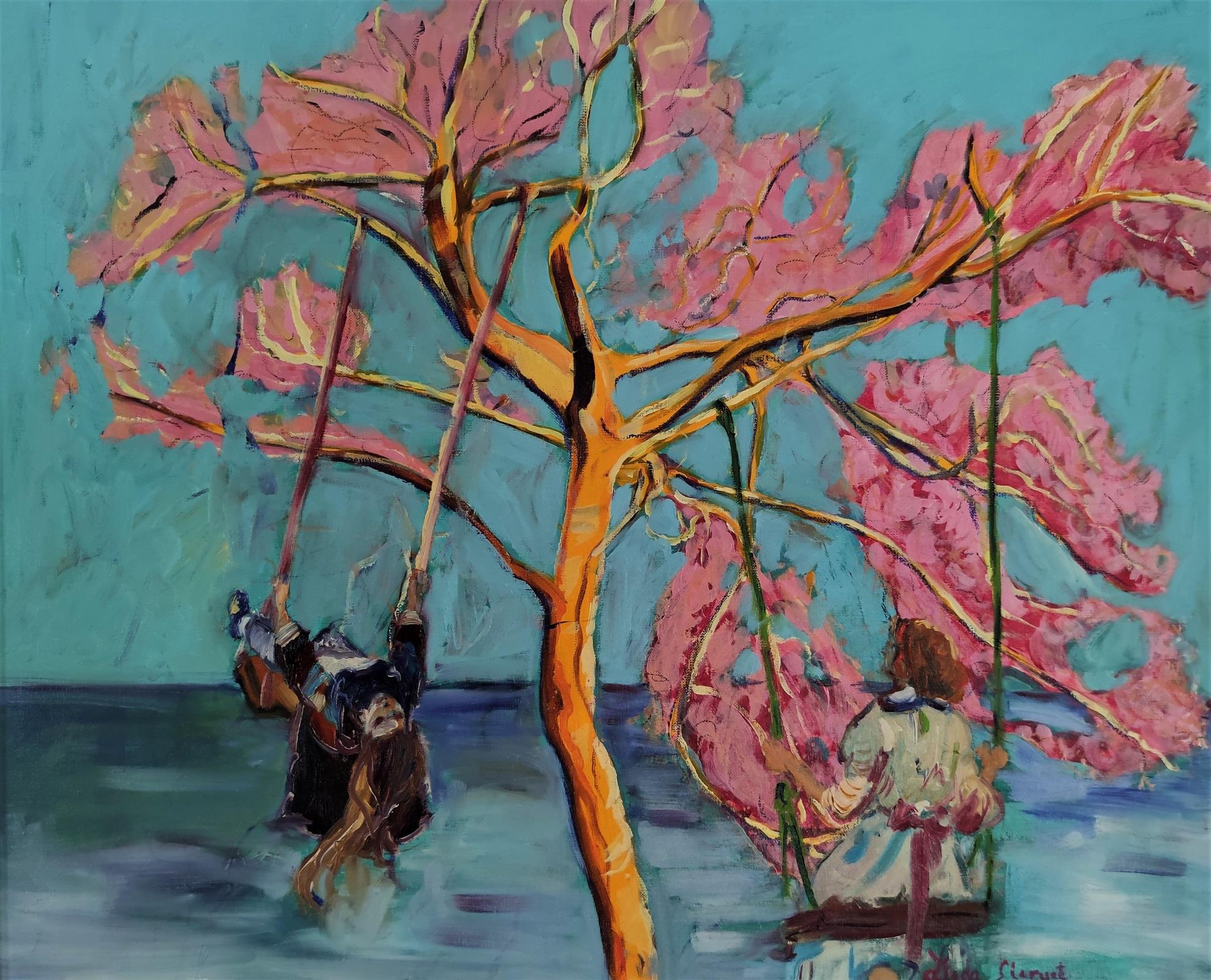 Landscape Painting Linda Clerget - Scène de scène romantique impressionniste « C'est la vie ! »