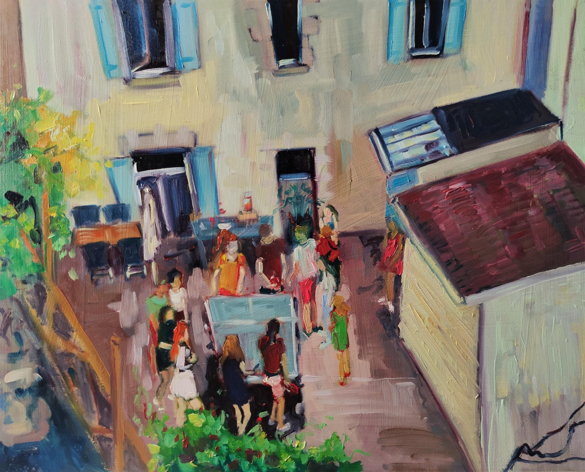 Linda Clerget Portrait Painting - Contemporary French impressionist oil "YOUTH IN SUMMER IN LA ROCHELLE"