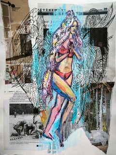 Guardian Angel Mixed Media Collage, Acrylic and Ink on Paper, 50x40 cm