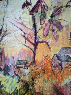 Little Boat on the Banks of the Marne, Fauvist Mixed Media Painting