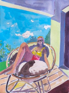 Woman in the Sun: Contemporary Neo-Impressionist Gouache Painting