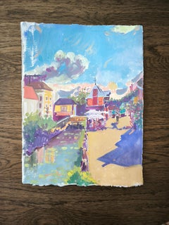 Contemporary Signed Gouache Painting on Watercolor paper, 21th Century Landscape