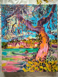 Impressionist Landscape Acrylic Painting on Canvas, Signed Artwork
