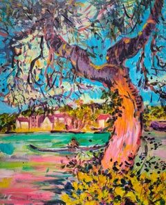 Impressionist Landscape Acrylic Painting on Canvas, Signed Artwork
