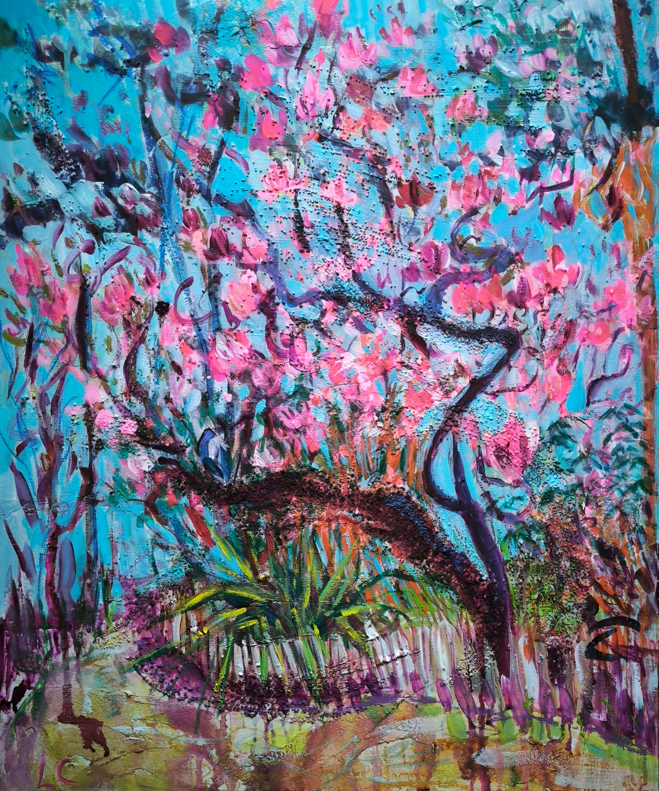 'The Long-Awaited Magnolia' Acrylic Painting, Neo-Impressionist, 21st Century