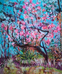 'The Long-Awaited Magnolia' Acrylic Painting, Neo-Impressionist, 21st Century