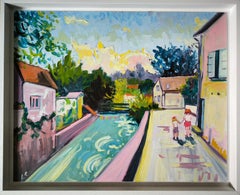 Two sisters by the Water, Oil on Gessoed Panel, Signed, 45x55 cm