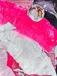 Cherry Chapstick, Abstract Collaged Acrylic Paintskins on Wood Panel