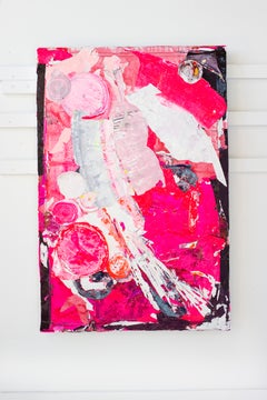 Used Cherry Chapstick, Abstract Collaged Acrylic Paintskins on Wood Panel