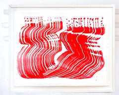 Neon Vermillion V, Acrylic on Arches Paper, Gallery White Frame, Float Mount