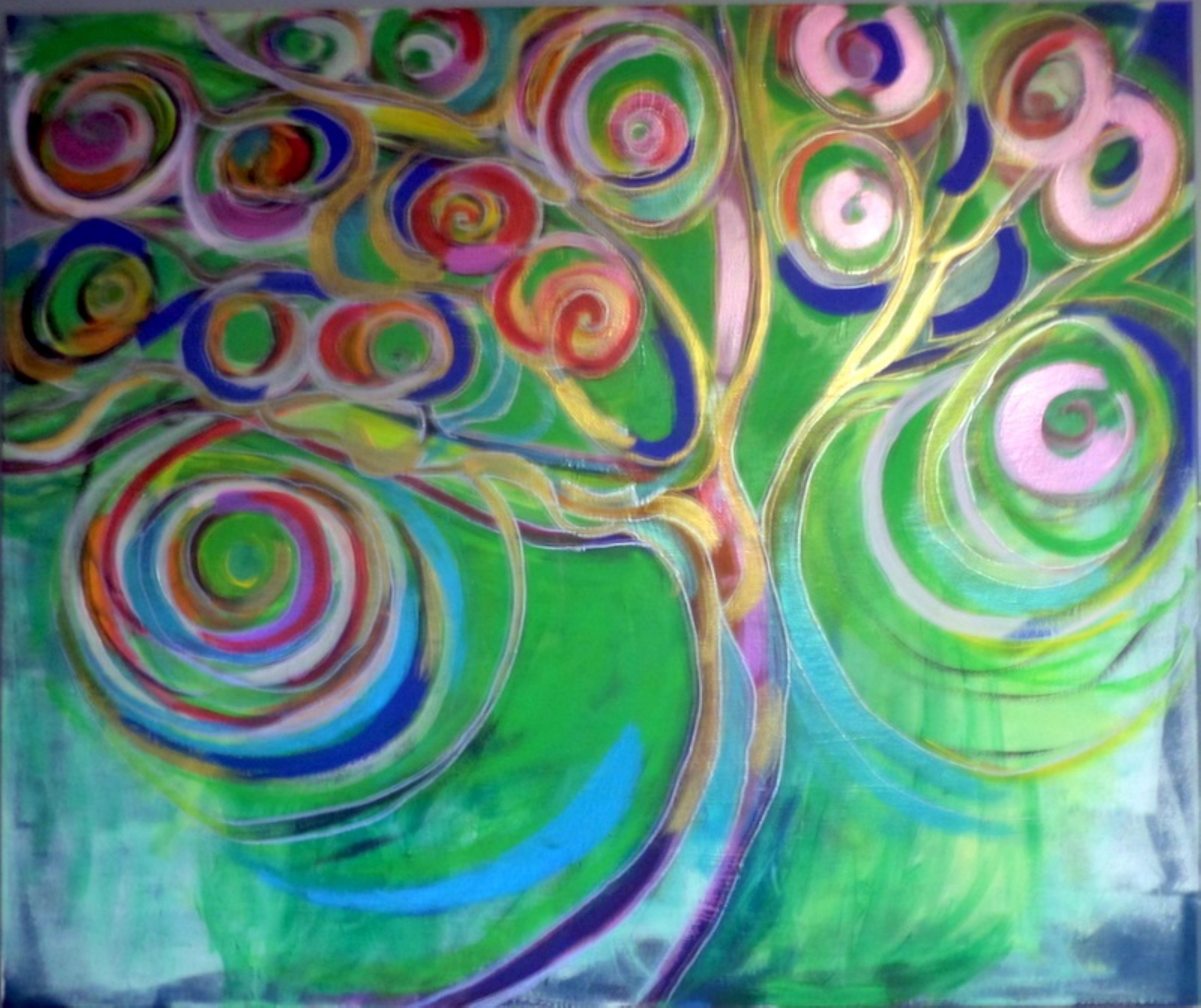 Linda  Collins Lamb Abstract Painting - Swirling tree, Painting, Acrylic on Canvas