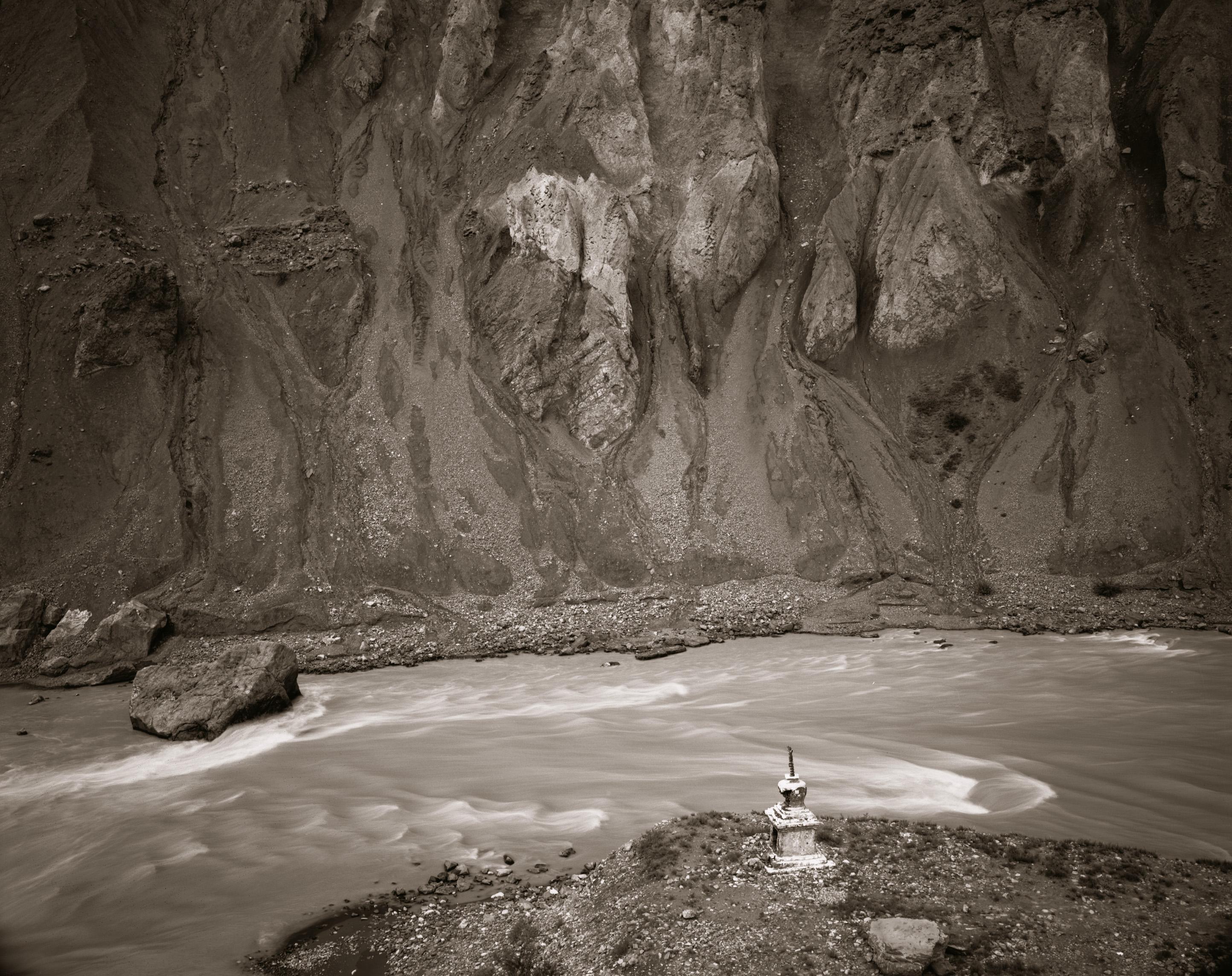Linda Connor Black and White Photograph - Indus River with Chorten, Ladakh, India