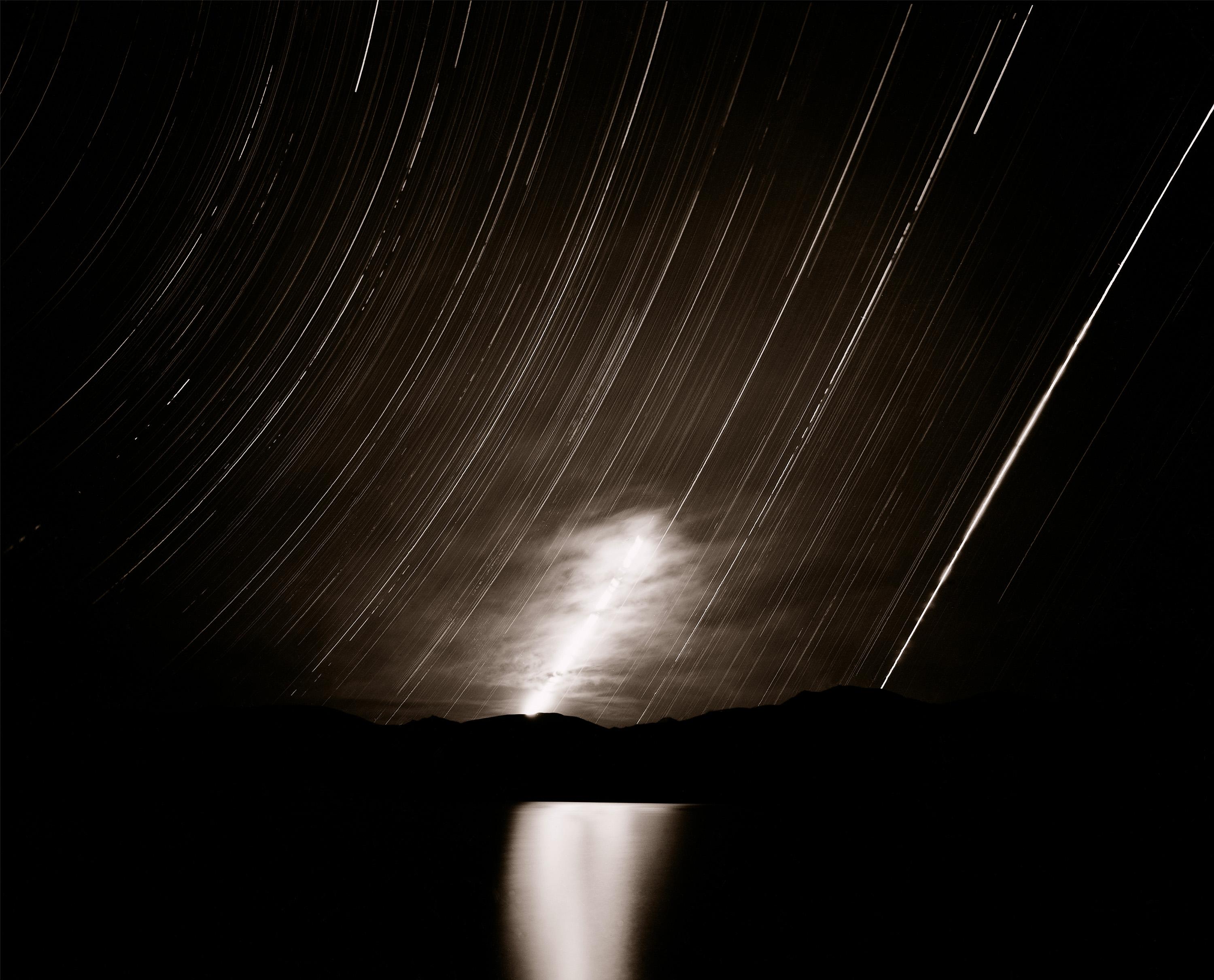 Linda Connor Black and White Photograph - Moonrise, Clouds, and Star Trails, Lake Tsomoriri, Ladakh, India