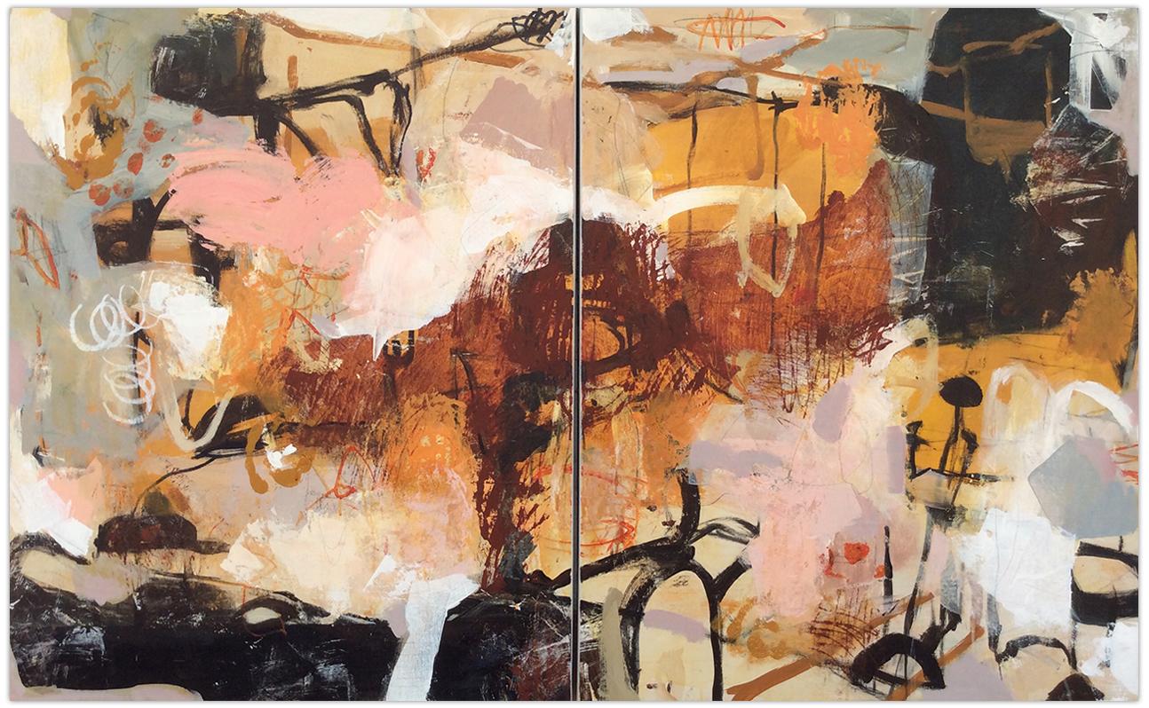 Linda Coppens Abstract Painting - Poetry Of Life - Diptych 1 (Abstrac Painting)