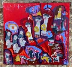 Abstrakt-expressionistisches Gemälde, Acryl-Leinwand, amerikanisch