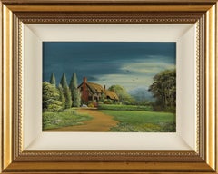 20th Century Oil Painting of an English Thatched Farm House by British Artist