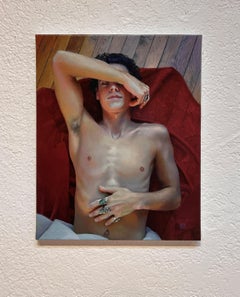 "Afternoon Light" - Peinture à l'huile originale, portrait d'homme nu