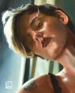 „Mirrored Touch“(2023) von Linda Delahaye, Original-Ölgemälde, weibliches Porträt
