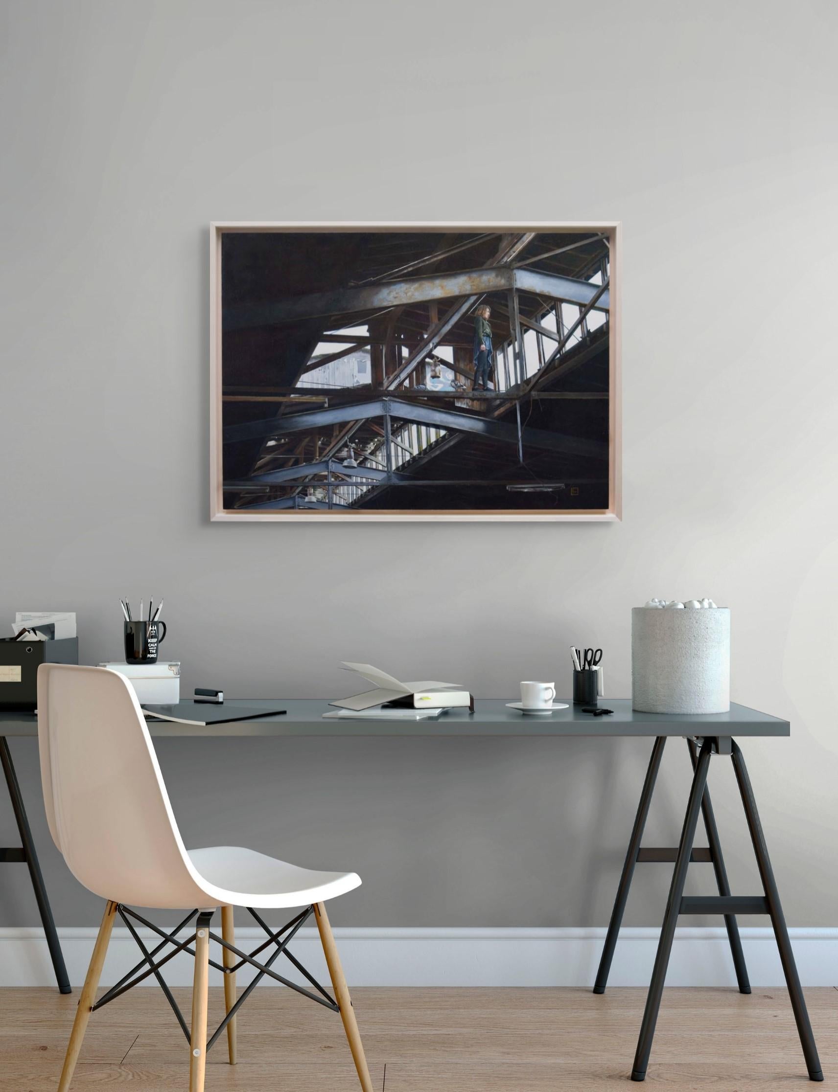 „Seeking Solace“, Ölgemälde (Schwarz), Figurative Painting, von Linda Delahaye