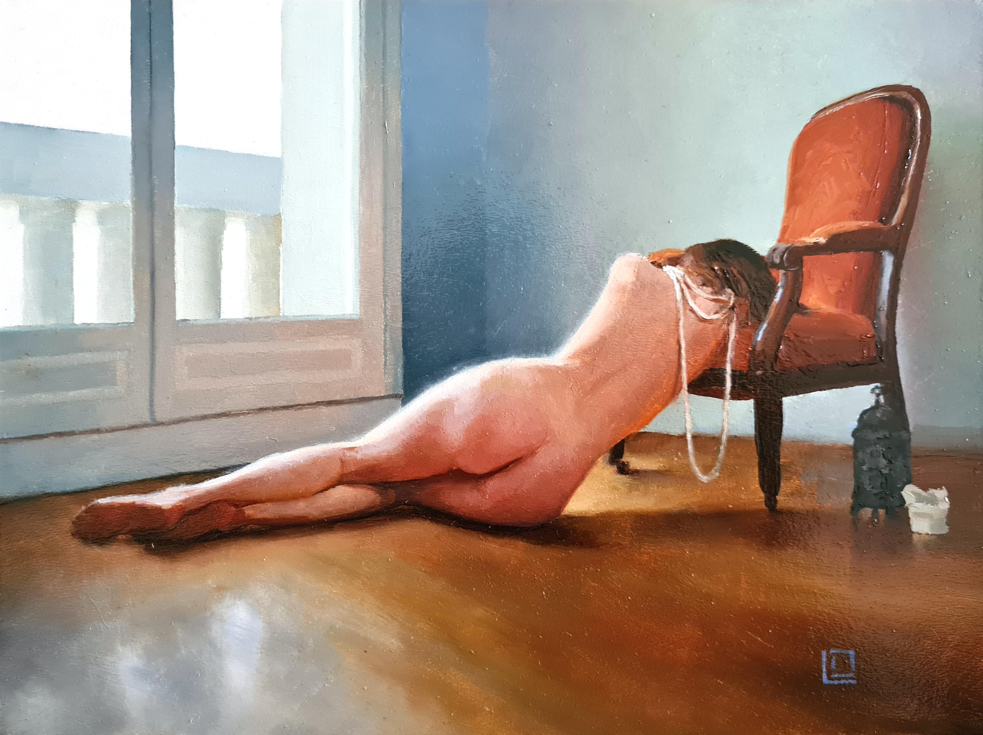 "The Orange Voltaire II" di Linda Delahaye (con sede in Francia) è un olio su tavola originale che raffigura un grazioso nudo femminile immerso nella luce del sole. 

Nato nel 1980, Canada
Vive e lavora a Parigi, in Francia.

Linda è una pittrice