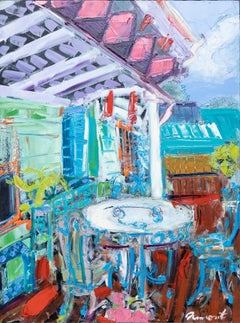 „Blaues Licorice“ Neoexpressionistische Stadtlandschaft, Ölgemälde
