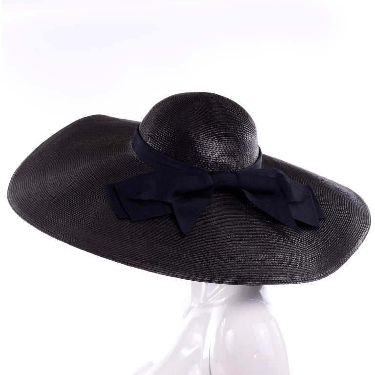 Linda Eastwood Wide Brim Black Straw Sun Hat With Bow at 1stDibs | sun ...