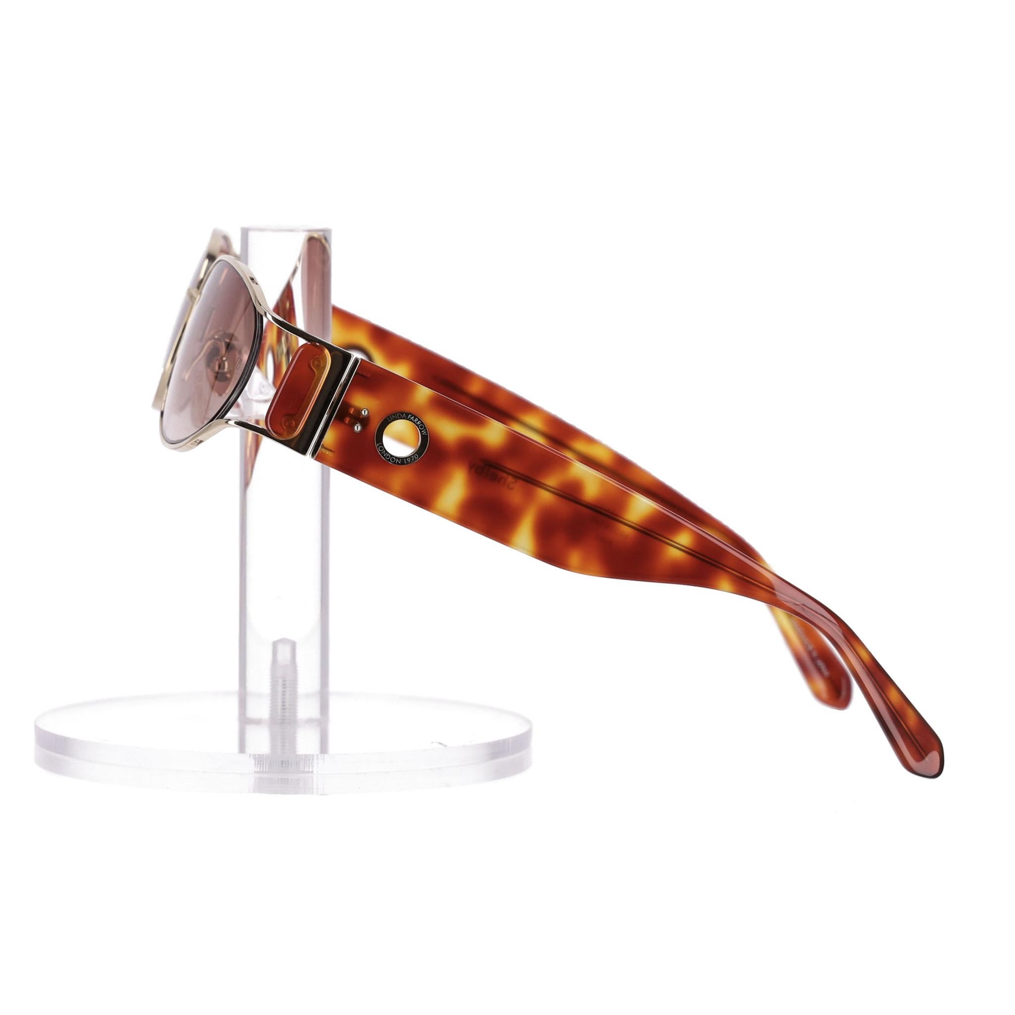 Linda Farrow 22k vergoldete Shelby-Sonnenbrille mit Schildpatt-Armen und Schildpatt-Armen (Gold)