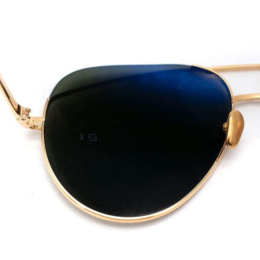 Linda Farrow Colt Petrol Lens Yellow Gold Aviator Sunglasses For Sale 1