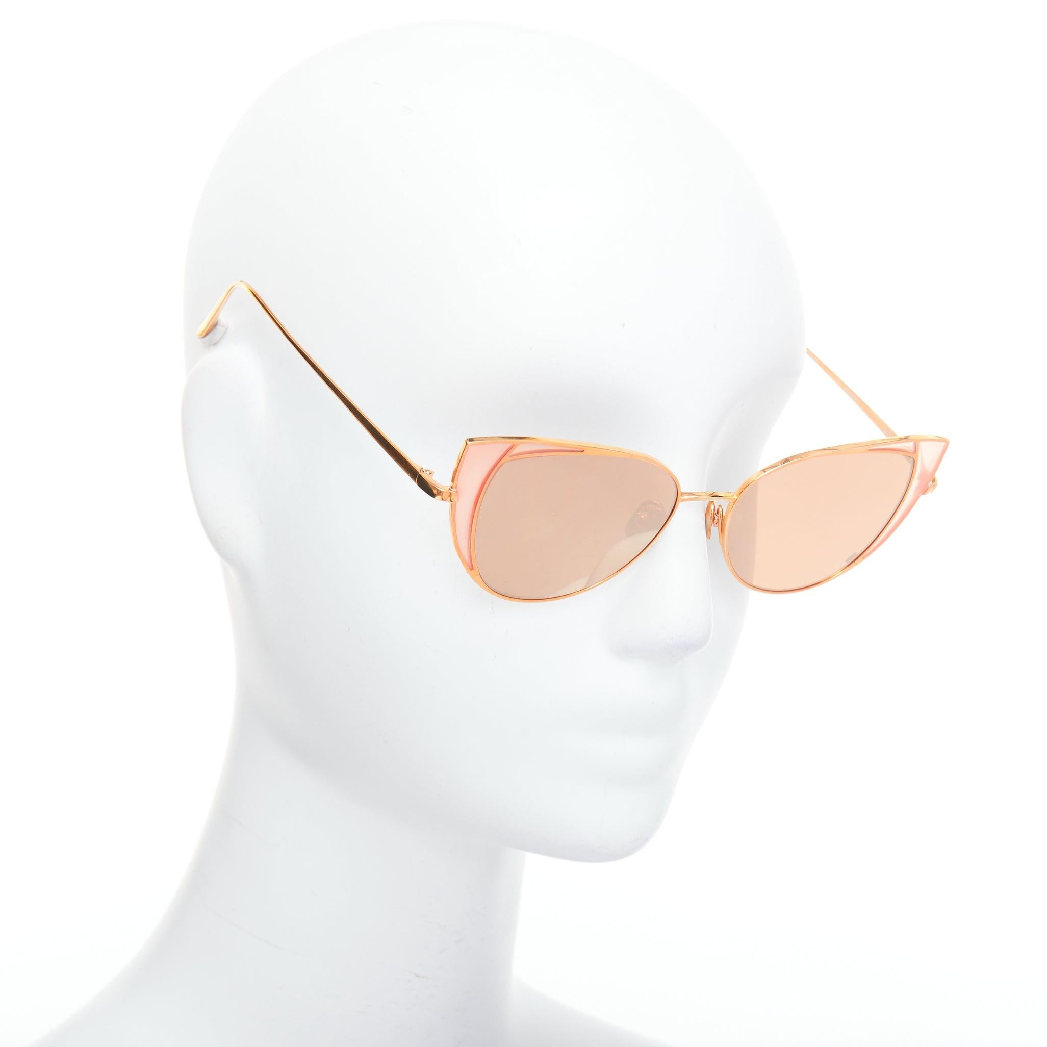 Gray LINDA FARROW Des Voeux LFL855/6 rose gold peach cat eye sunglasses For Sale