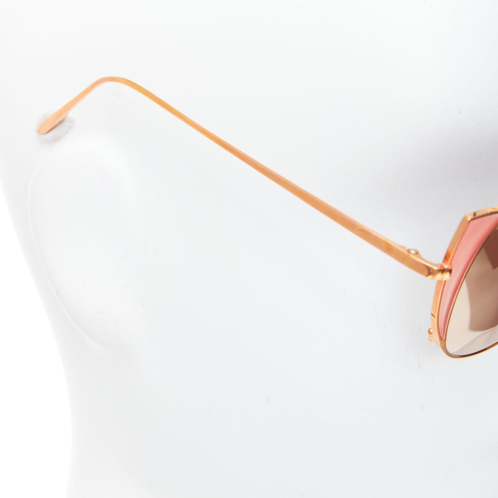 LINDA FARROW Des Voeux LFL855/6 rose gold peach cat eye sunglasses For Sale 1