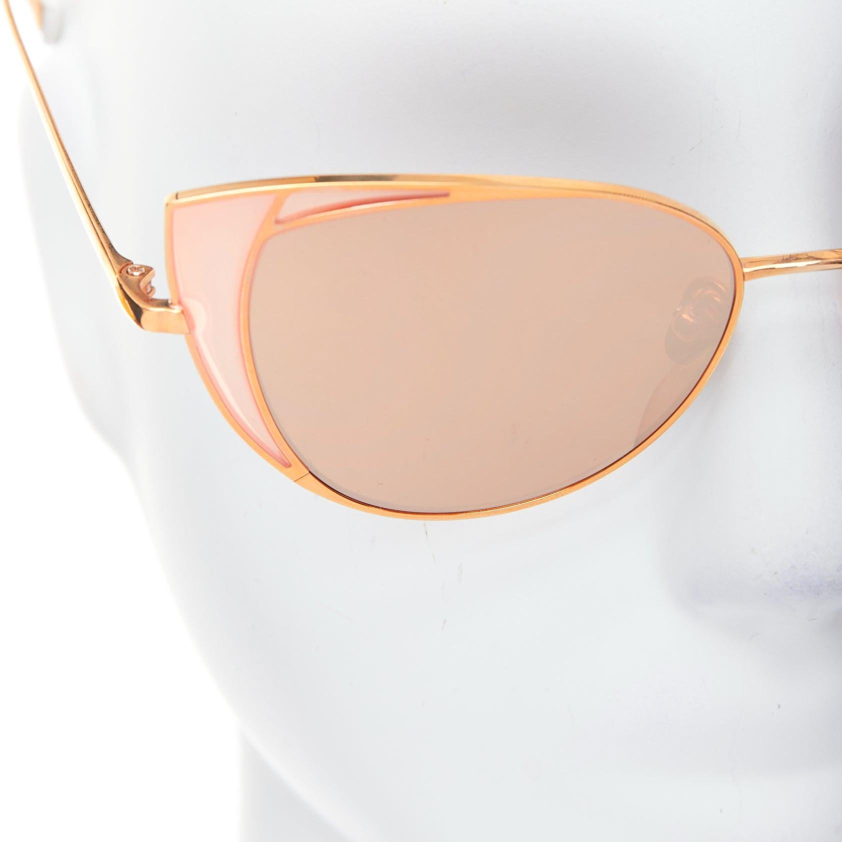 LINDA FARROW Des Voeux LFL855/6 rose gold peach cat eye sunglasses For Sale 2