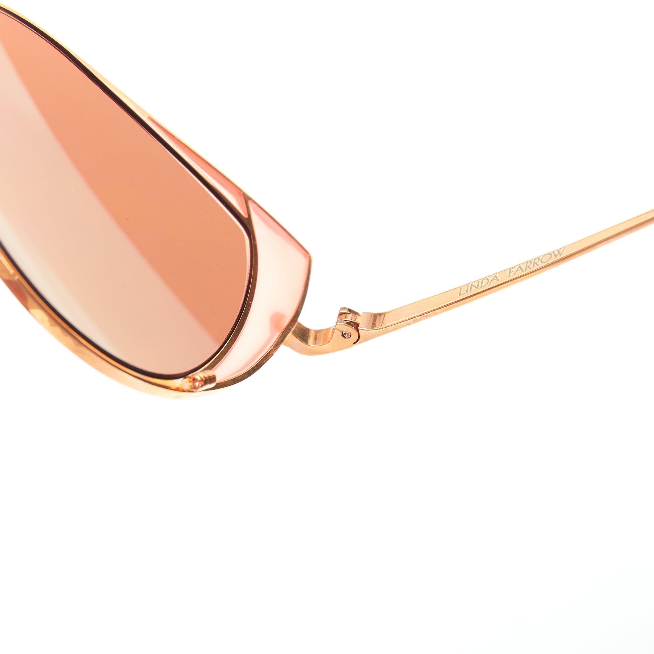 LINDA FARROW Des Voeux LFL855/6 rose gold peach cat eye sunglasses For Sale 3