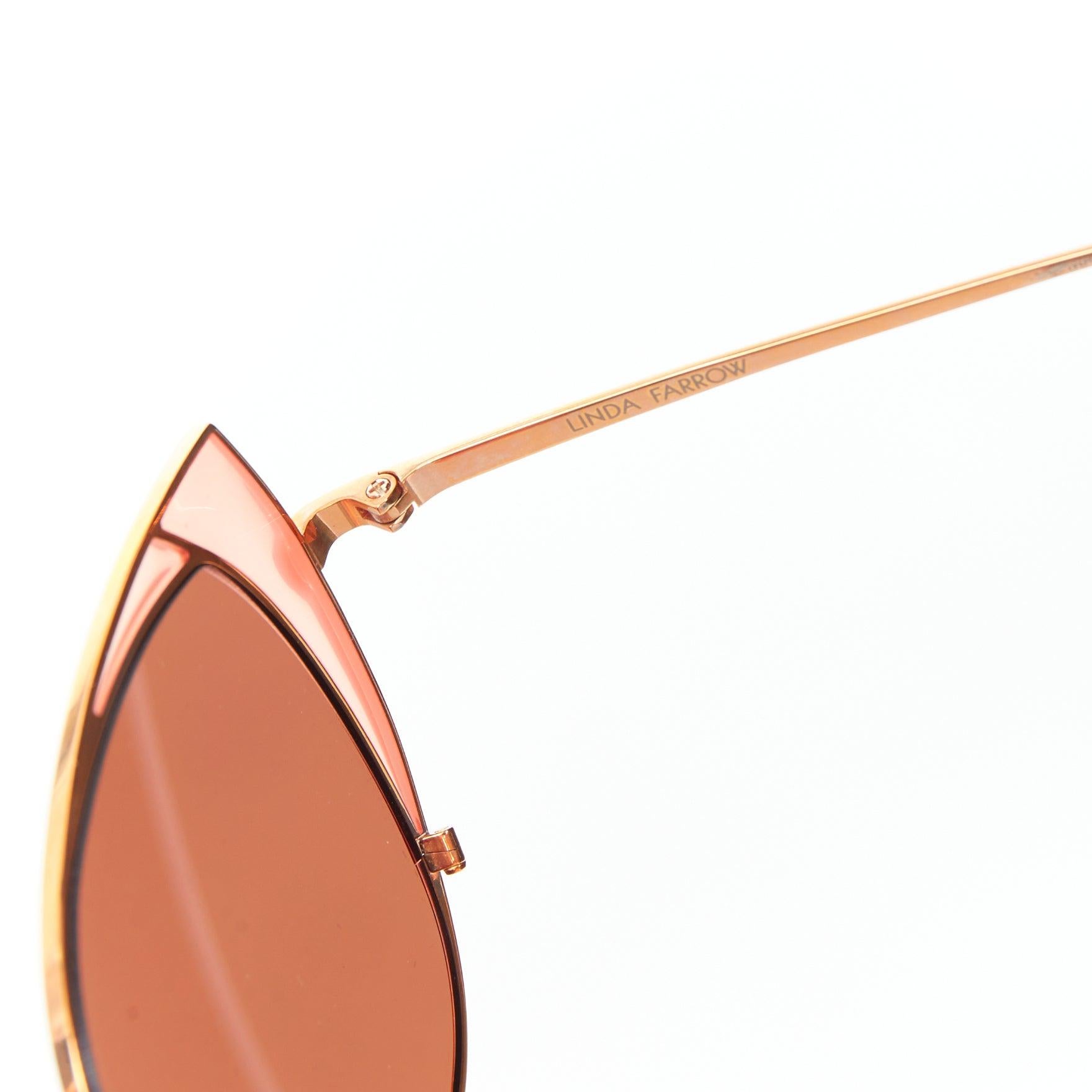 LINDA FARROW Des Voeux LFL855/6 rose gold peach cat eye sunglasses For Sale 4