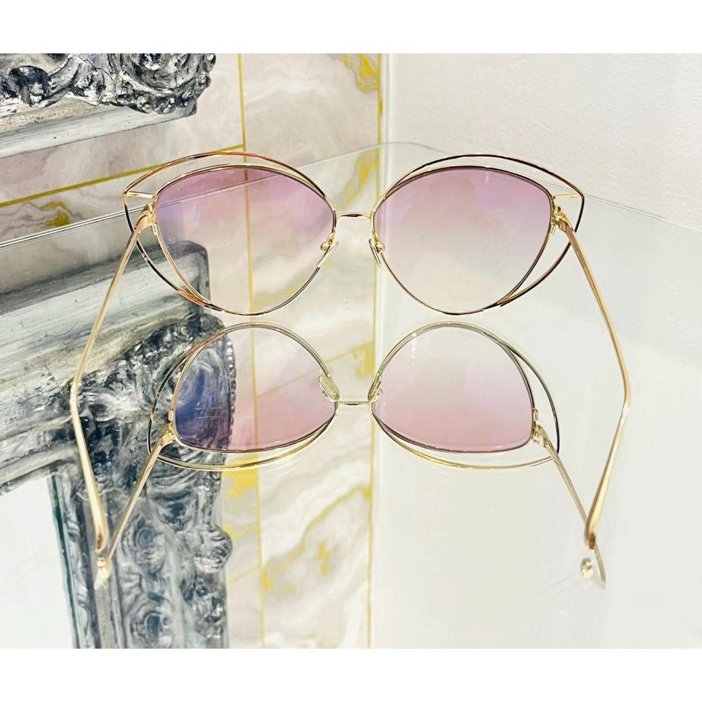 Linda Farrow Gold Plated Cat Eye Sunglasses For Sale 1