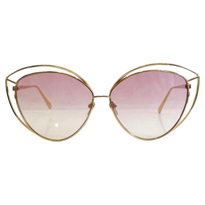 Linda Farrow Gold Plated Cat Eye Sunglasses For Sale